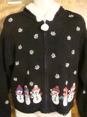 Snowmen with Colorful Hats Ugly Christmas Sweater Hoody