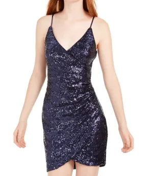 Trixxi Juniors' Surplice Sequined Dress Navy Size 5