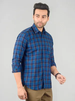 True Blue Checked Slim Fit Casual Shirt | JadeBlue