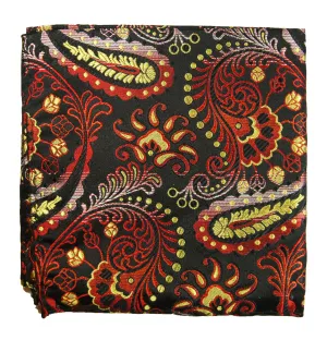 Yellow, Red and Black Paisley Silk Pocket Square